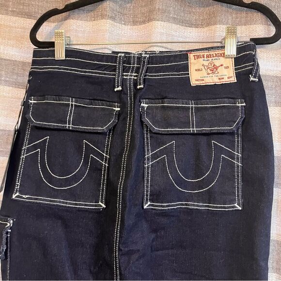 True Religion Darkwash Denim Cargo Maxi Skirt Size 26 - Picture 5 of 8